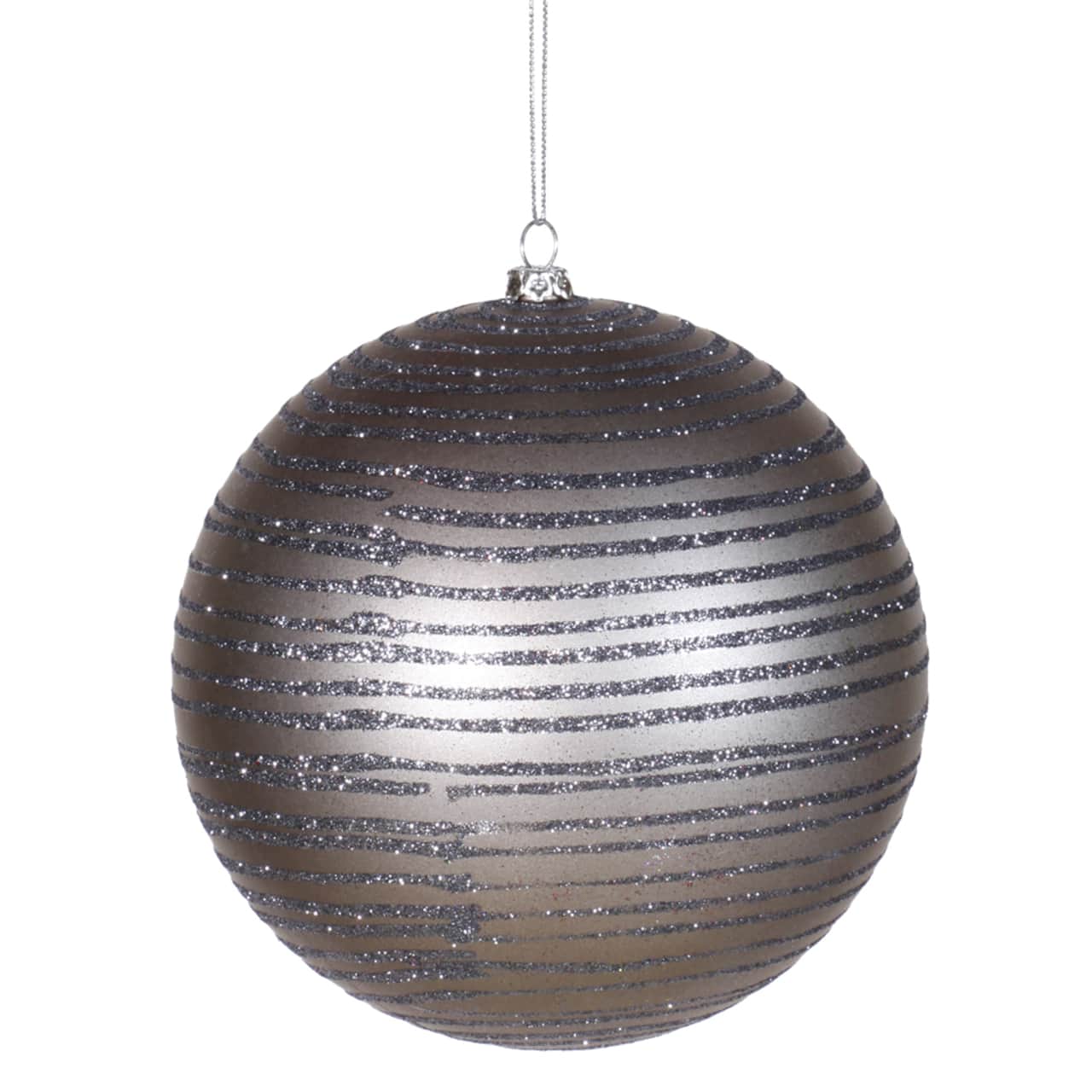 Pewter Glitter Striped Shatterproof Christmas Ball Ornament 4&#x22;